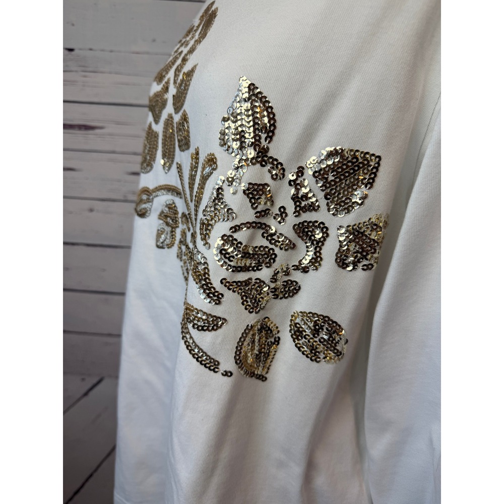 Quacker‎ Factory Knit Top Plus Size 1X Sequin Floral Rose NWT Pullover Shirt - Picture 13 of 13